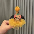 Halloween kids hair clip sparkling cone hat pumpkin bat wings tulle hair accessory party - Orange U1-3 Clip