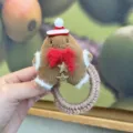 Christmas plush gingerbread man hair ring, cute winter scrunchie with santa hat and stars. - Hair Tie / Camel (Hair Tie)