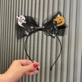 Halloween black mesh bow headband with ghost and pumpkin, cute hair hoop for party. - White Ghost Style