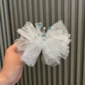 Kids rhinestone crown mesh bow hair clip with cute princess cartoon character design for girls. - Hair Clip (T2-5) / Teal