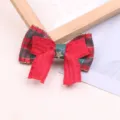 Red green plaid Christmas bow hair clip with gold star, festive hair accessory for parties. - Semi-finished (A9-3) / Scarlet