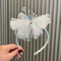 Kids blue mesh bow rhinestone crown princess headband children hair accessories SKU - Hairband (T2-5) / Lake Blue