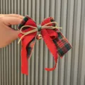 Christmas red green plaid hair bow clip with bells cute holiday hair accessories for girls - 铃铛蝴蝶结飘带款(A9-3) / Brick Red