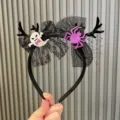 Halloween black headband with ghost spider and deer horns for party cosplay dress up. - Purple Spider Style