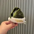 Pince à cheveux bonnet de Noël en velours vert pour fête d'enfants et déguisement. - Grande Pince Crabe / Vert Militaire (A9-6)