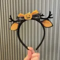 Halloween black antler headband with orange pumpkin bow, festive party hair accessory for girls. - Orange Pumpkin Style