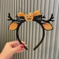 Halloween party headband with cute antlers, bow, and pumpkin design for kids and girls. - Orange U2-3 Headband