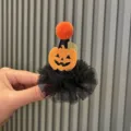 Halloween pumpkin witch hat kids hair clip with black mesh ruffles and cute orange pom-pom. - Orange P1-1 Clip