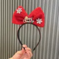 Weihnachten rotes großes Plüsch Schleife Haarband mit Schneeflocken und Buchstaben für Party. - Rot (A9-3)