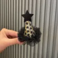 Halloween Black Star Witch Hat Hair Clip for Kids Sparkly Tulle Party Hair Accessory - Black Z4-4 Clip