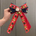 Christmas bow hair clip with Santa reindeer and bell for cute girls holiday hair accessories - Dark Red