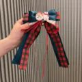 Christmas hair bow clip for girls, red and green plaid ribbon with cute holiday decorations. - Malachite green
