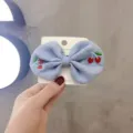 Cute children cherry bow hair clip, blue fabric korean princess hair barrette for girls. - Hair Clip (F2-6) / Sapphire Blue