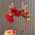 Weihnachten Rentier Geweih Haarreif süße rote Schleife Haarschmuck festliche Party - Weinrot