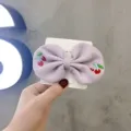 Purple cherry bow hair clip, cute fabric duckbill hairpin for little girls and kids. - Violet