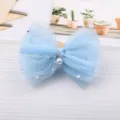 Molla per capelli con fiocco in tulle paillettes azzurro, grazioso accessorio per acconciature. - Celeste