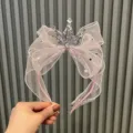 Rosa Netz Kronen Haarreif für Mädchen, glitzernder Stern Haarreif, süßes Prinzessin Haaraccessoire. - Rosa Stirnband Z1-3