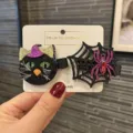 Halloween Kinder Haarklammern Set, süße schwarze Katze und Spinnennetz Design für Party. - Schwarze Katze und Spinnennetz Paar Clip