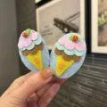Handgemachte Filz Eiscreme Haarnadeln für Kleinkinder, süße Cartoon Haarspangen im Set. - Hellrosa Clips
