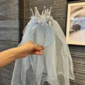 Blue princess crown veil headband for girls birthday party and holiday performance wear. - Large Crown Headband / Blue