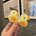 Süße handgefertigte gelbe Enten Haarspangen für Kinder, weiche Filz Cartoon Haarschmuck. - Wassermelonenrot Paar