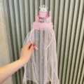 Pink birthday crown headband with sparkly fairy veil for cute girls party photo accessory. - Headband Style / Pink