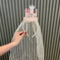 Kids birthday crown headband with fairy veil cute princess party hair accessories sku - Headband Style / Champagne