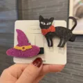 Halloween Kinder Haarklammern Set süße schwarze Katze Hexenhut Glitzer Haarspangen für Mädchen - Glitzer Katze und Hexenhut Paar Clip