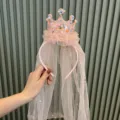 Süßer rosa Kronen-Haarreif mit Tüllschleier und Sternen, glitzerndes Haarteil für Mädchen. - Rosa Schleier Haarreif U3-2