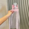 Kids birthday crown headband with pink veil cute princess hair accessories for party - Hair Clip Style / Pink