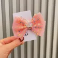 Rosa Pailletten Schleife Haarklammer mit Krone fuer kleine Maedchen Haarschmuck - Pfirsichfarbe U5-3 Haarnadel