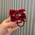 Elastici per capelli in velluto rosso vino con strass e ciondolo cuore per donne - Elastico per capelli / Rosa