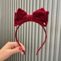 Cerchietto per capelli in velluto rosso vino per ragazze, elegante con perle per inverno. - Borgogna