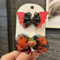 Halloween Haarklammern Set süße Fledermaus Kürbis Haarspangen Kinder Party Accessoires - Netzpunkt Schleife Paar Clip