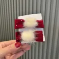Molla per capelli con fiocco in velluto rosso vino e pompon bianco per bambine - magenta