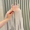 Süße rosa Pailletten Prinzessin Krone Haarklammer mit Sternen Tüll Schleier für Kinder. - Ziegelrot U3-2 Haarnadel