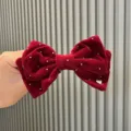Fermaglio per capelli con fiocco in velluto rosso e strass per bambina accessori invernali - arancio-rosso