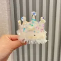 Süße Prinzessinnen Krone Haarklammer mit Pailletten, Tüll und Schleife für süße Kinder. - Hellgelb U3-2 Haarnadel