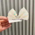 Kinder Pailletten Schleife Haarklammer mit Krone, weisse Netz Schnabelspange. - Champagner U5-3 Haarnadel