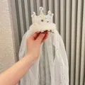 Kinder Kronen Netz Haarklammer Glitzer Prinzessin Schleife Haarnadel Mit Weissem Schleier - Milchweiß U3-2 Haarnadel