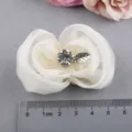 Weißer Chiffon Blumen Haarschmuck DIY handgefertigte Kristall Blatt Brosche Kleidung Handwerk - Milchweiß