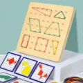 Large wooden geoboard Montessori educational toy with rubber bands and pattern cards size - Large White Box (18x18cm)