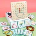 Wooden Geoboard Montessori Educational Toy Geometric Shape Puzzle with Rubber Bands for Kids - Small White Box (15x15cm)