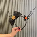 Kids Halloween headband with black branch antlers and cute pumpkin bow for party costume. - Black Antler Branch Style