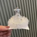 Kids white tulle hair clip with silver star pearl crown design for cute little girls - Hair Clip Style (Z2-3) / White Hair Clip