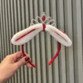 Kids Red White Christmas Crown Headband Festive Rhinestone Hair Hoop New Year Accessory - Rouge Crown Headband