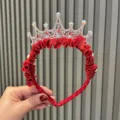 Red velvet rhinestone crown headband for girls, sparkly party hair accessory cute tiara. - Wine Red White Rhinestone Crown Headband