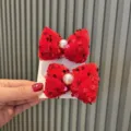 Rote Pailletten Samt Schleife Haarspangen mit Perle für Mädchen, Neujahr Haaraccessoires Variante. - Samt Pailletten Schleife Paar Clips (B4-6) / Karminrot