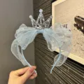 Kinder Krone Haarreif Netz Prinzessin Strass Schleife Haarreif süße Haarschmuck für Mädchen - Himmelblau