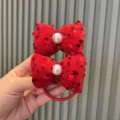 Rotes Pailletten Schleife Haargummi für Kinder, Samt Zopfgummis mit Perle für Mädchen. - Schleife Haarseil (B4-6) / Magenta